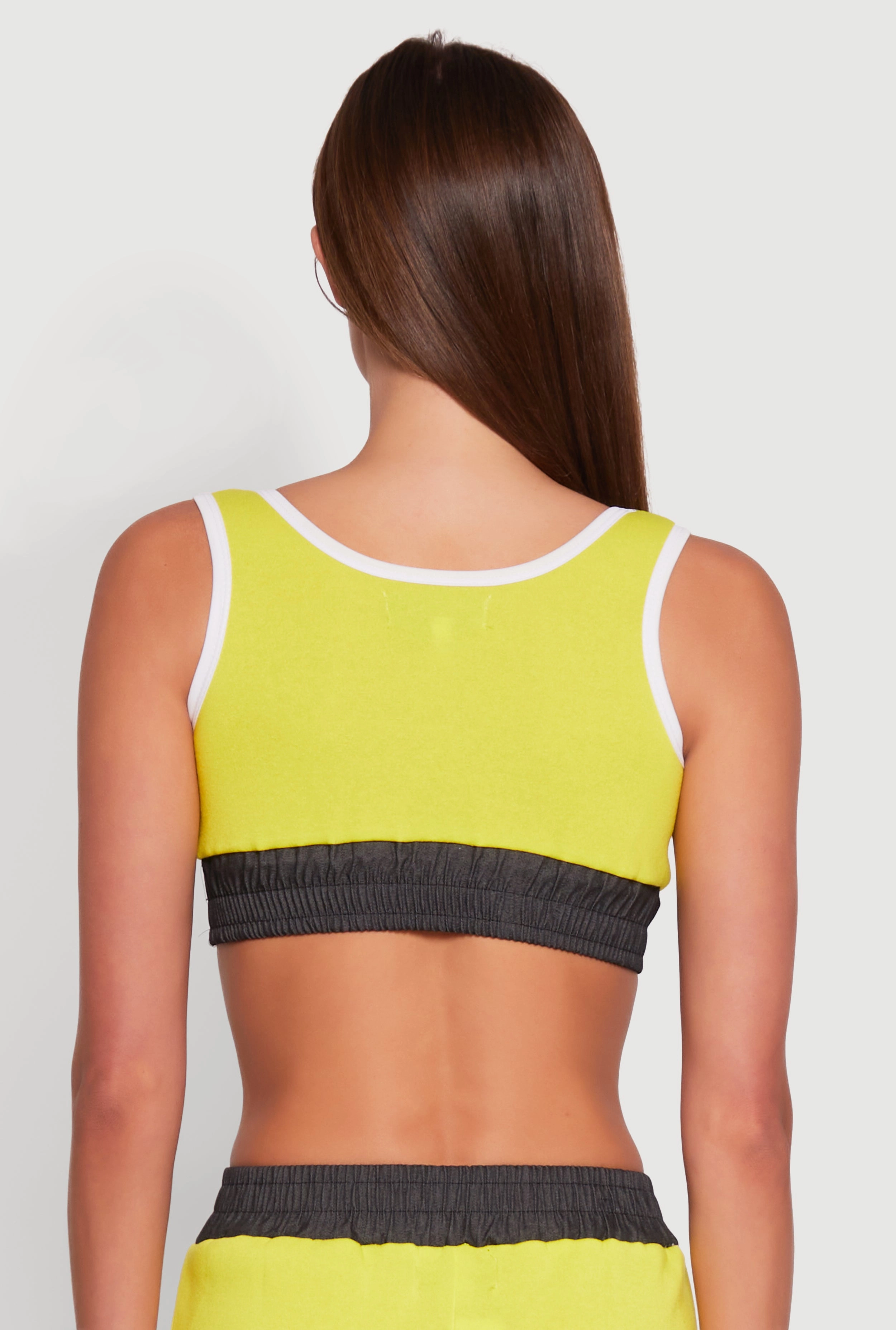 94 Graphic Denim Trim Crop Top
