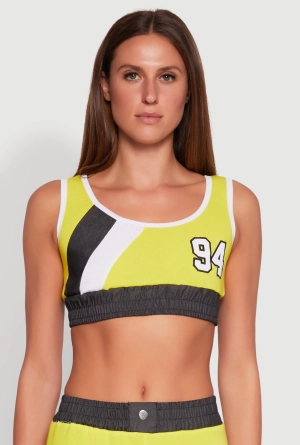 94 Graphic Denim Trim Crop Top