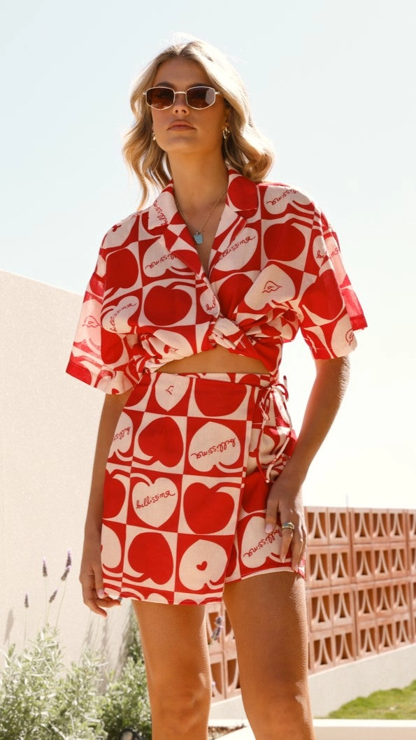 Abilene Button Up Shirt - Red / White
