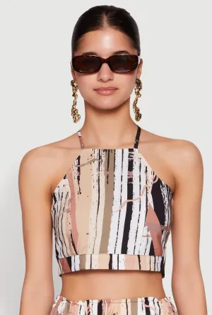 Abstract Brush Stroke Print Crop Top