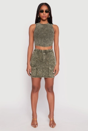 Acid Wash Cargo Pocket Mini Skirt