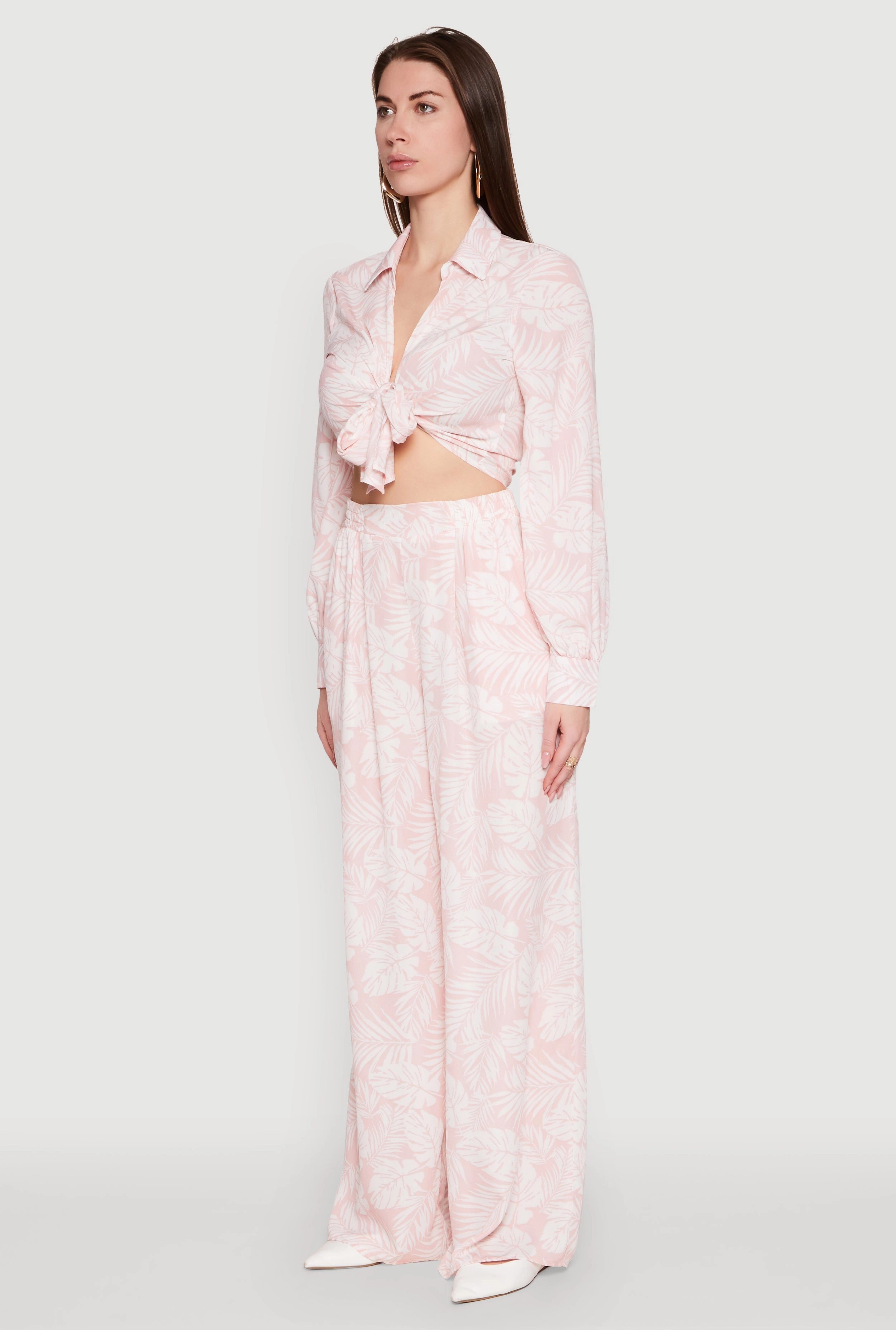 Airy Collared Tie Front Blouse