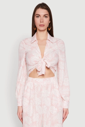 Airy Collared Tie Front Blouse