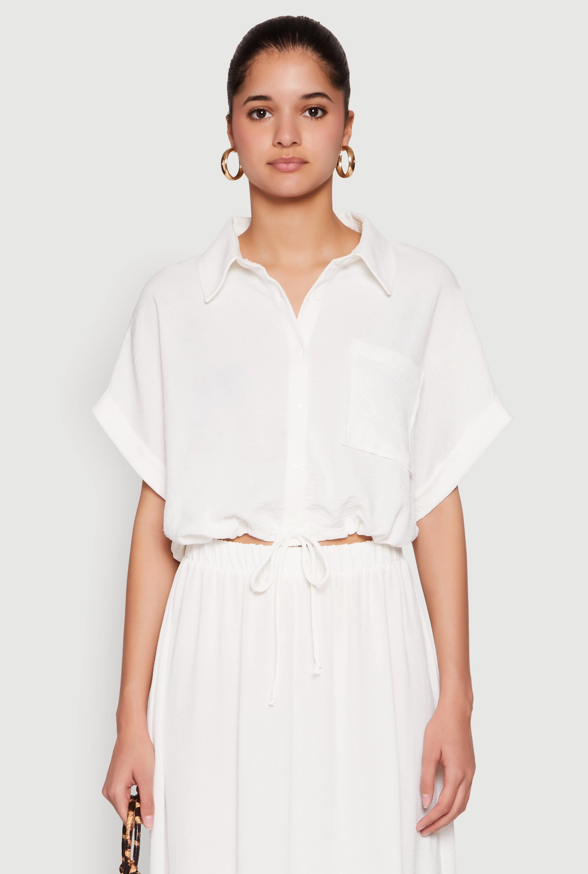 Airy Drawstring Hem Shirt