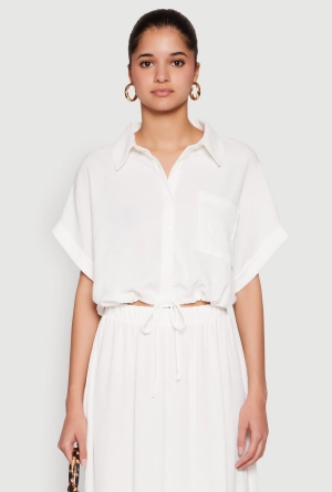 Airy Drawstring Hem Shirt