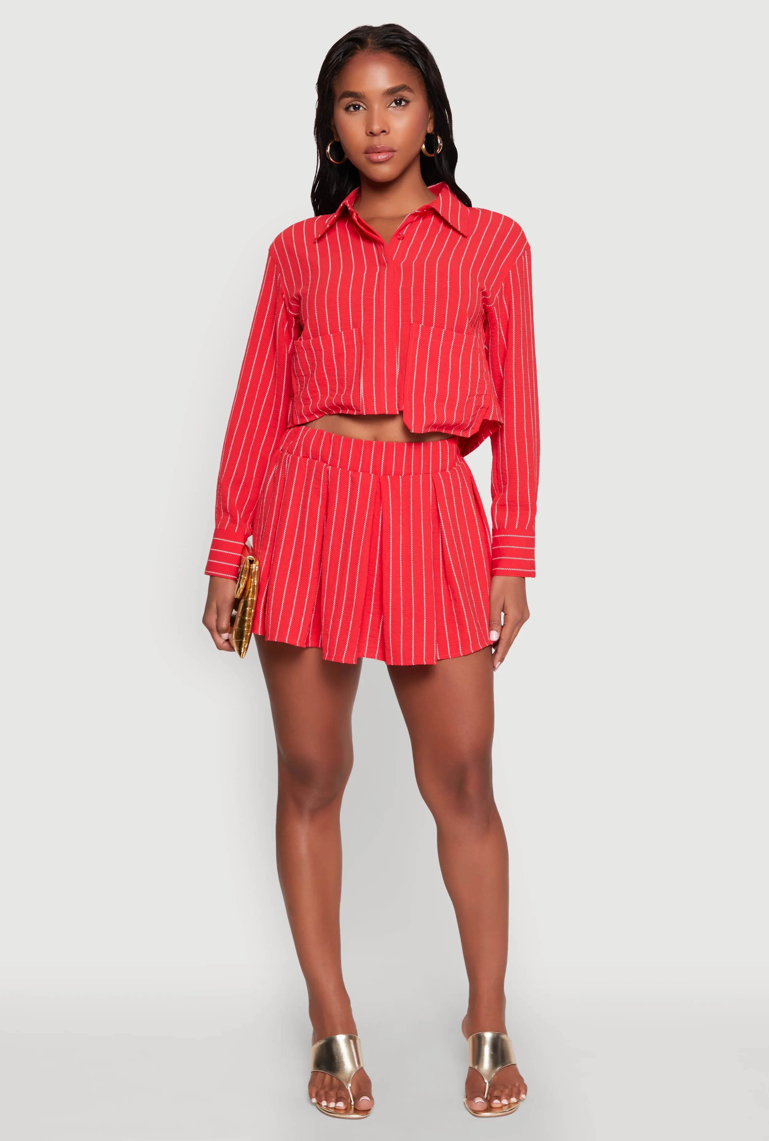 Airy Striped Mini Pleated Skirt