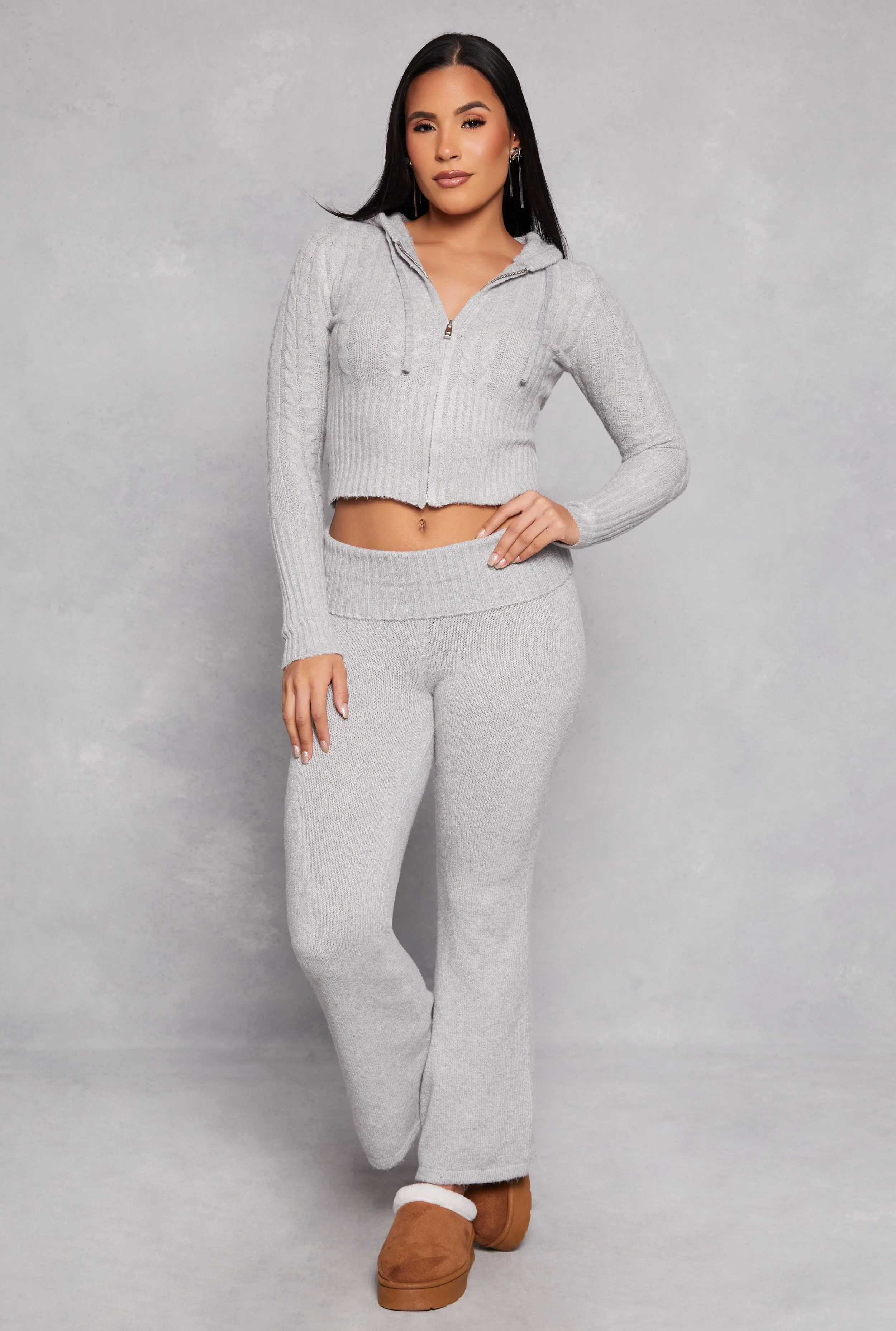 Almost Famous Cable Knit Zip Front Hoodie