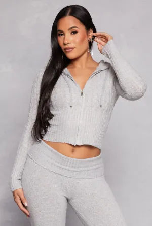 Almost Famous Cable Knit Zip Front Hoodie