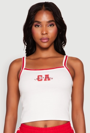 Almost Famous Contrast Trim Graphic Print Crop Cami