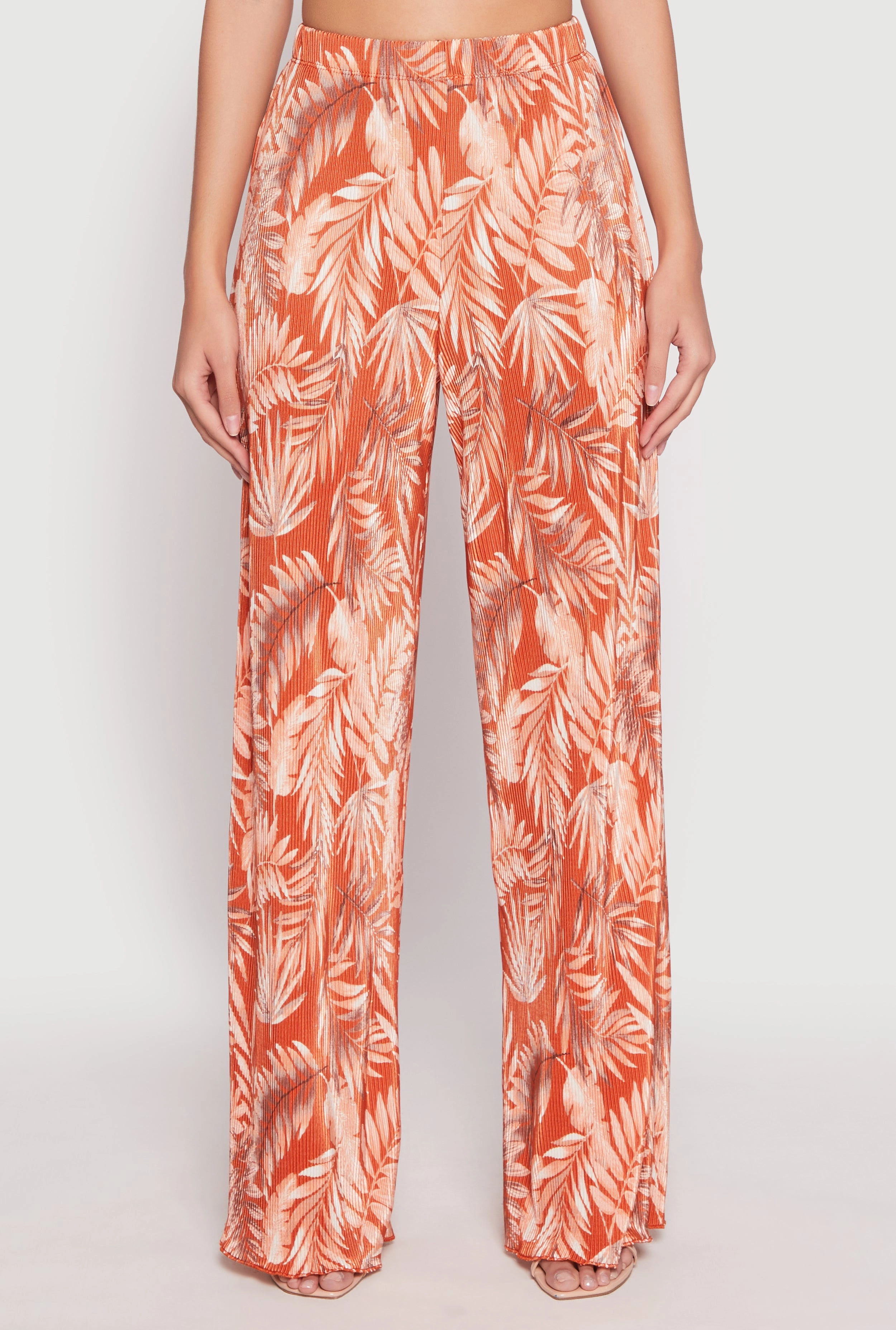 Almost Famous Plisse Tropical Print Palazzo Pants