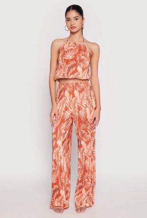 Almost Famous Plisse Tropical Print Palazzo Pants