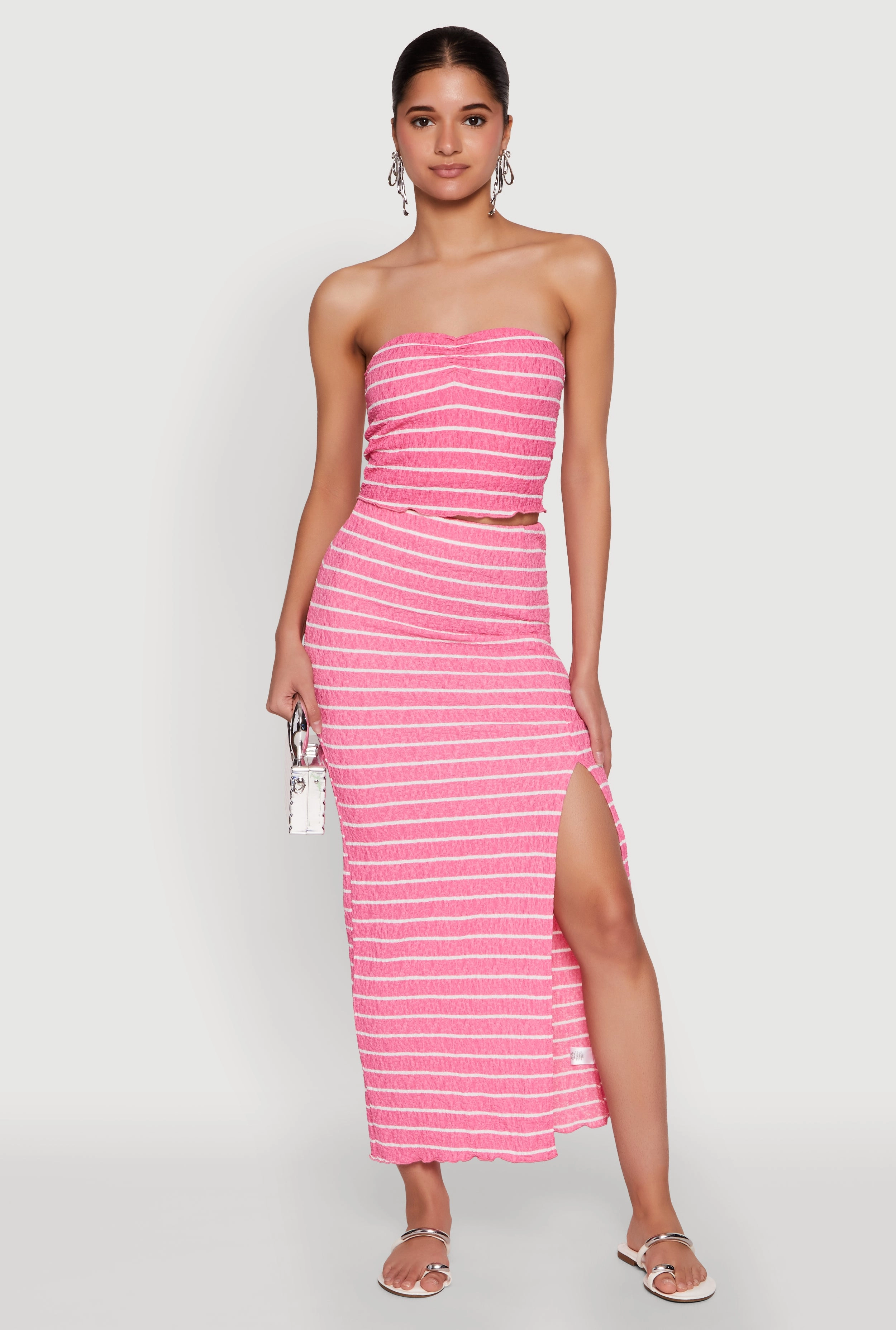 Almost Famous Striped Sweetheart Neckline Tube Top
