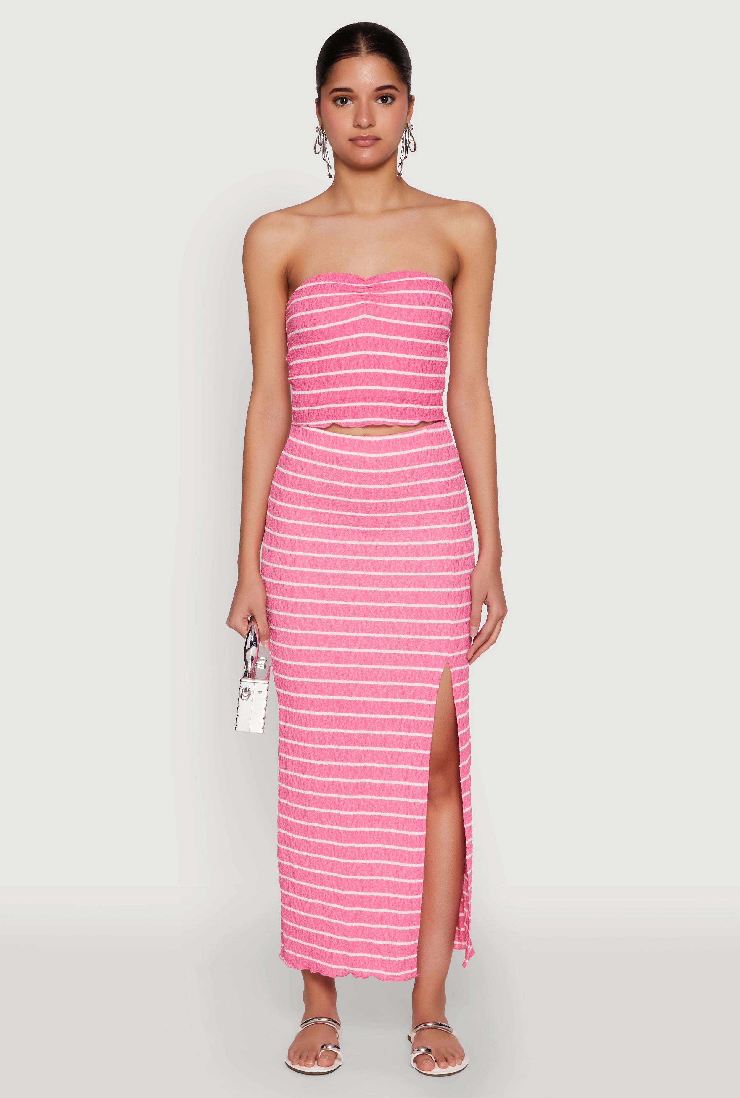 Almost Famous Striped Sweetheart Neckline Tube Top