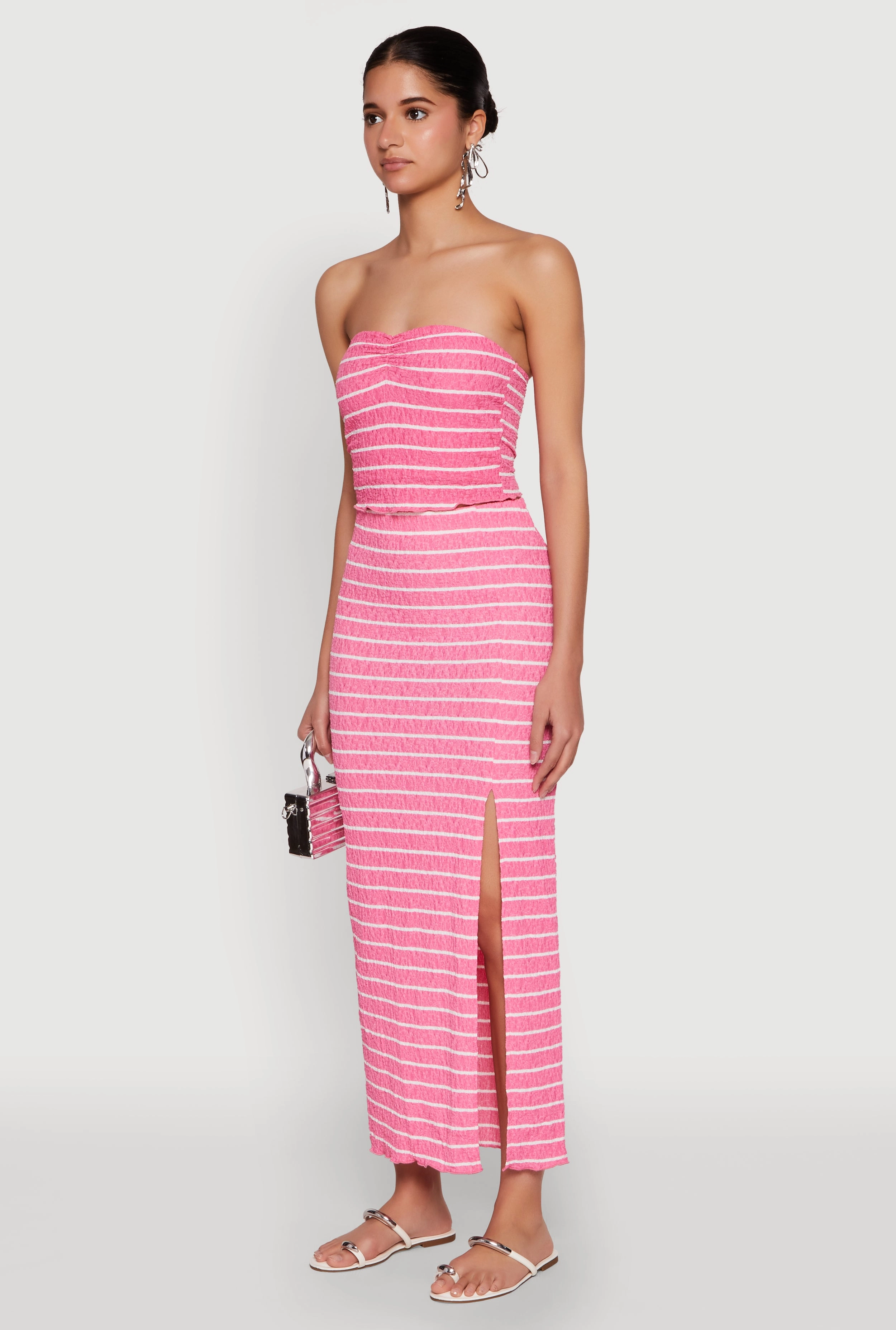 Almost Famous Striped Sweetheart Neckline Tube Top