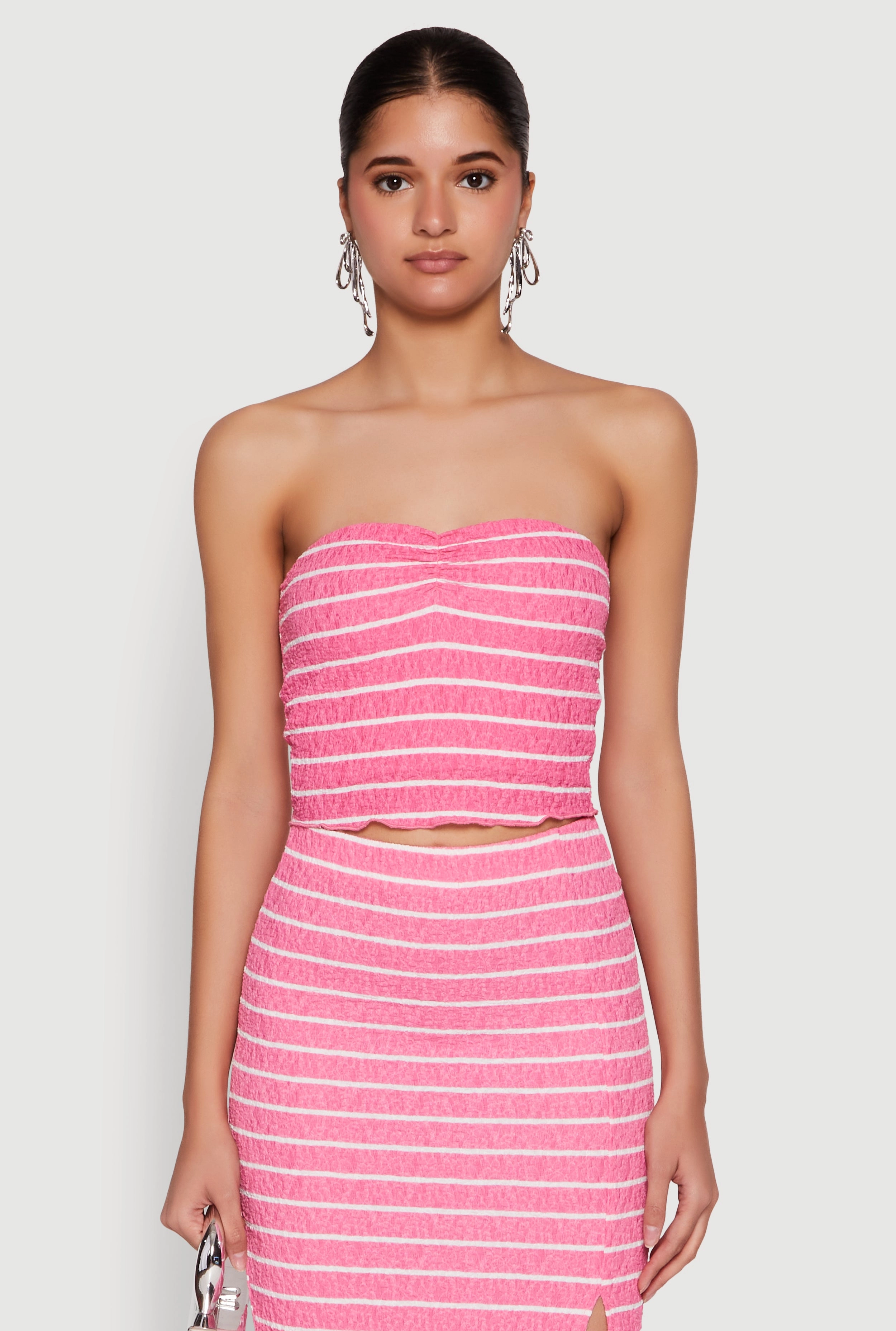 Almost Famous Striped Sweetheart Neckline Tube Top