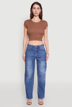 Ambiance Ribbed Knit Crew Neck Crop Top