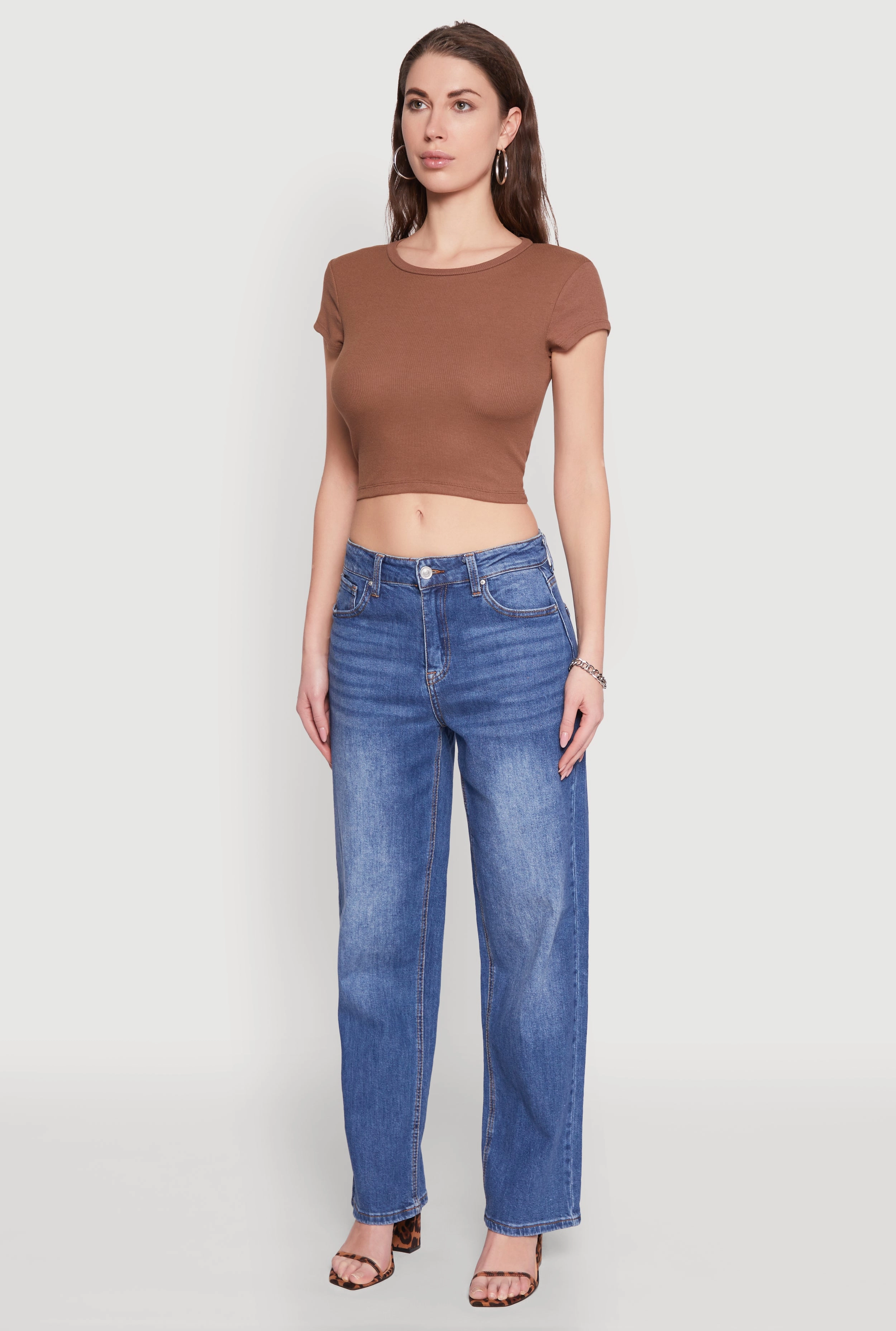 Ambiance Ribbed Knit Crew Neck Crop Top