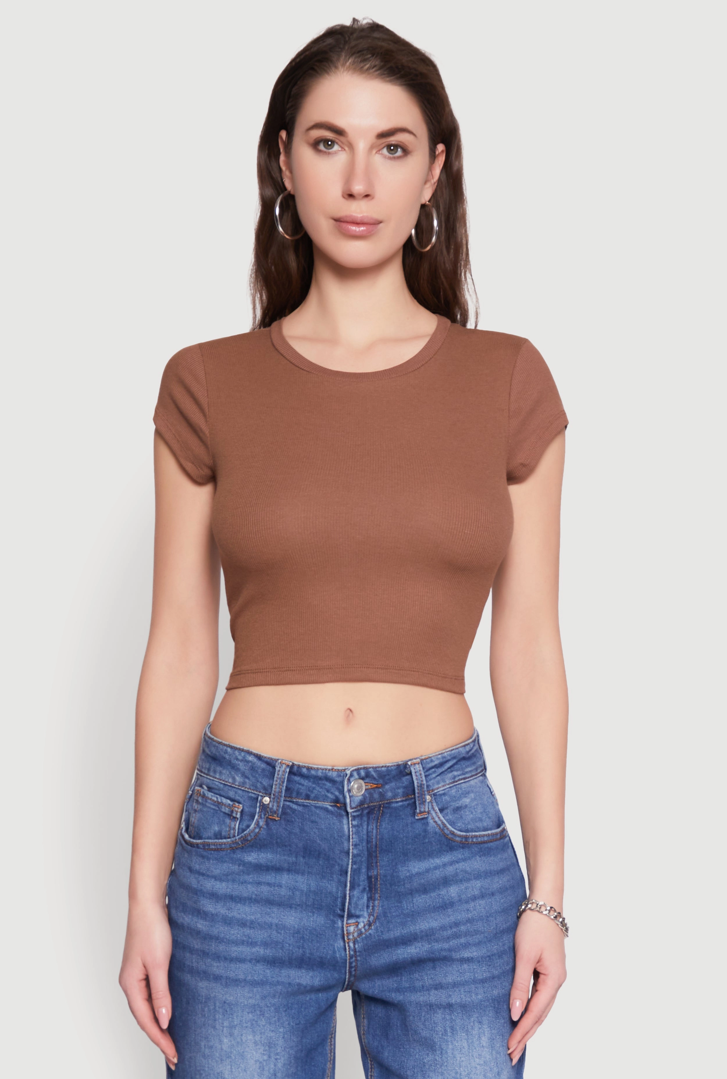 Ambiance Ribbed Knit Crew Neck Crop Top