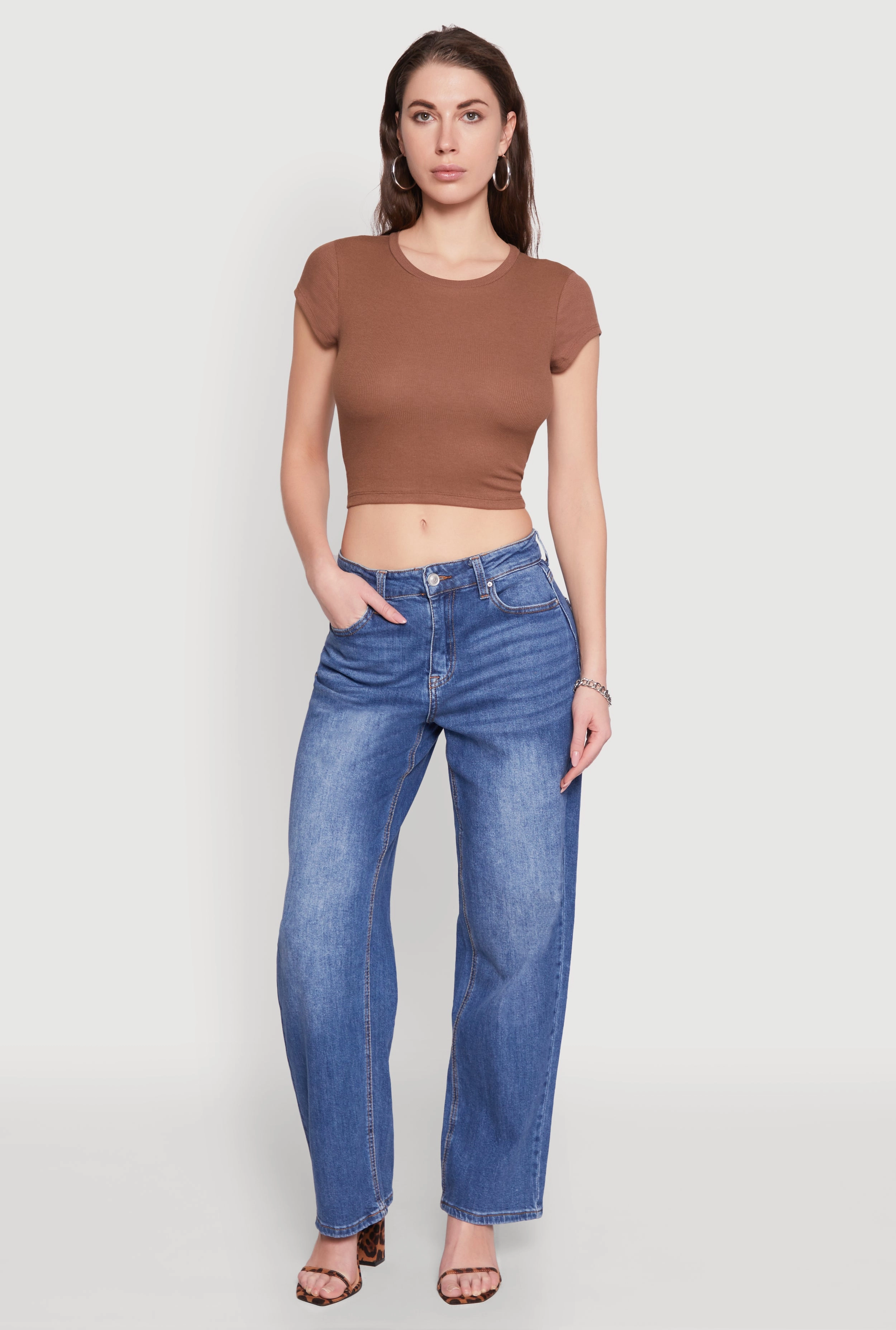 Ambiance Ribbed Knit Crew Neck Crop Top