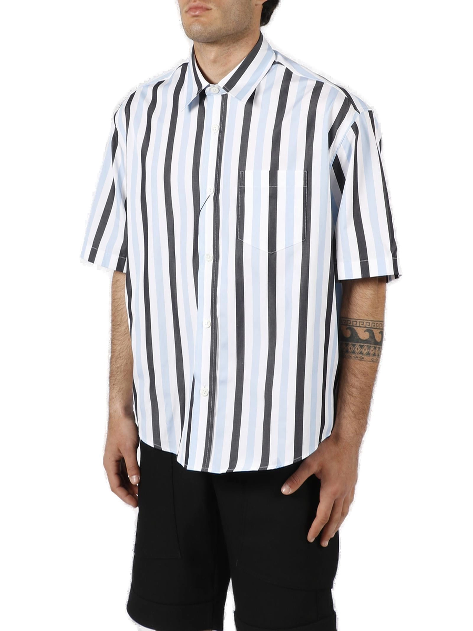 AMI Striped Short Sleeve Buttoned Shirt