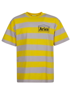 Aries Logo Printed Striped T-Shirt