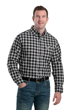 Berne Mens Plaid White Black Cotton Blend Foreman Flex Button Down Shirt L/S