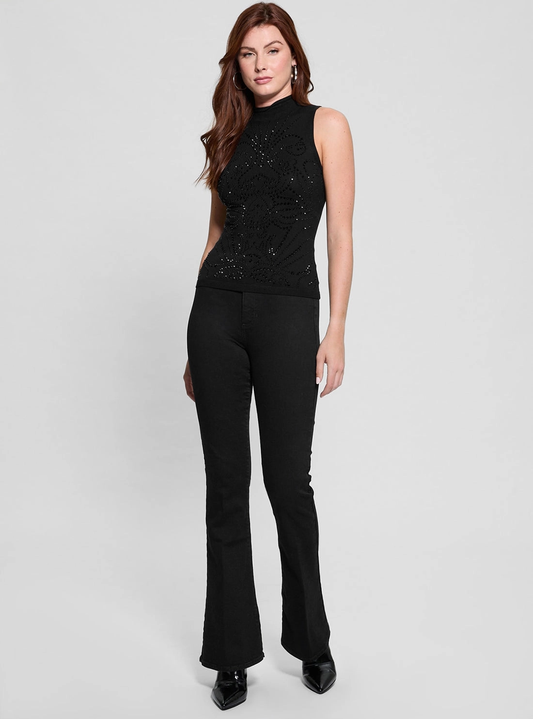 Black Calista Rhinestone Knit Top