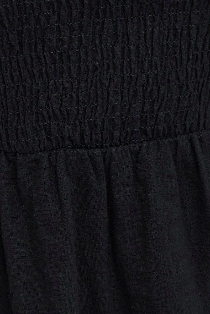 Black Fit and Flare Dress Short Sleeve Shirred