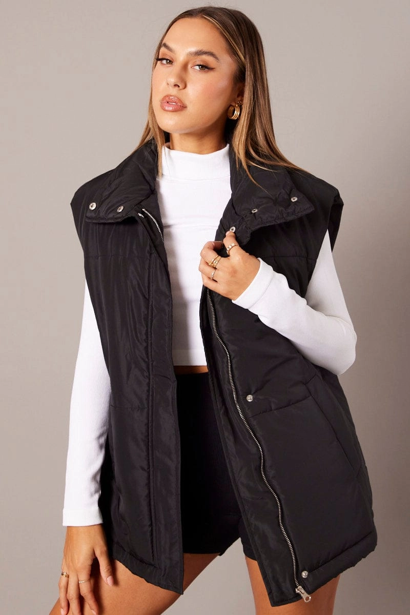 Black Puffer Sleeveless Zip Thru