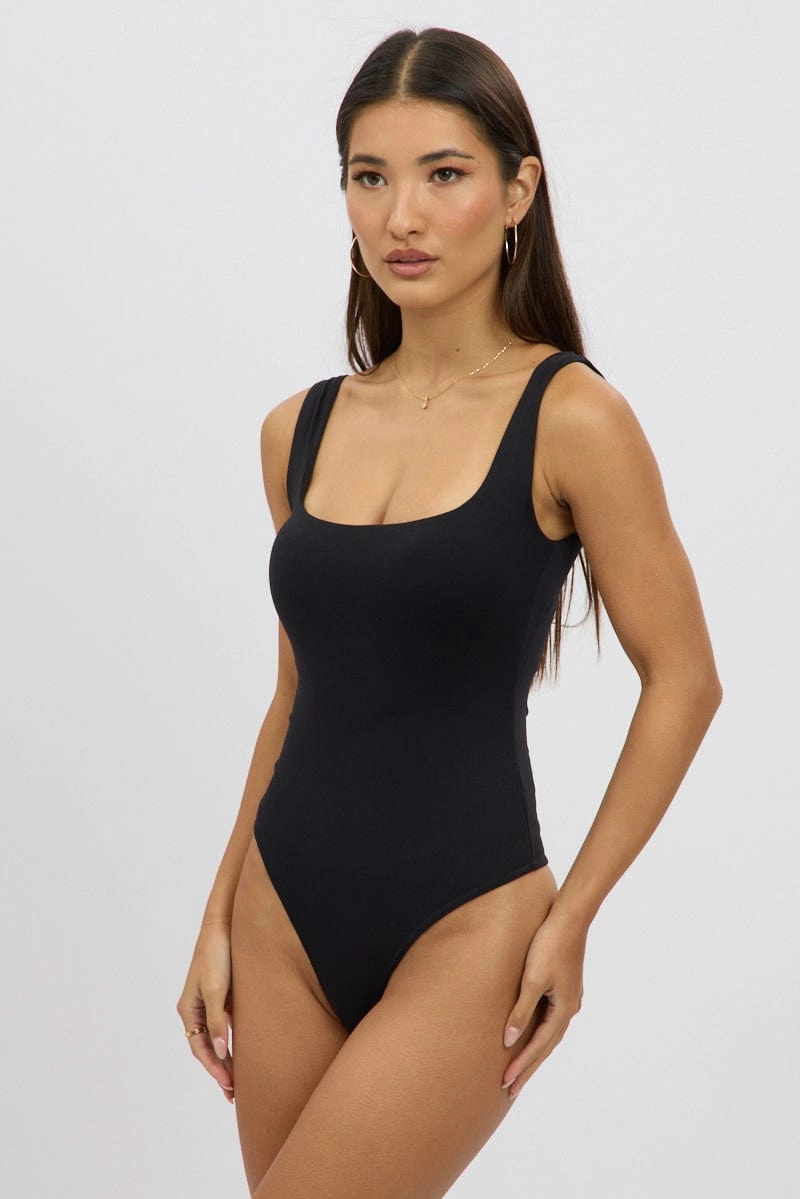 Black Square Neck Bodysuit Supersoft