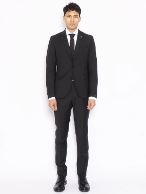 Black Stretch Wool Blend Suit