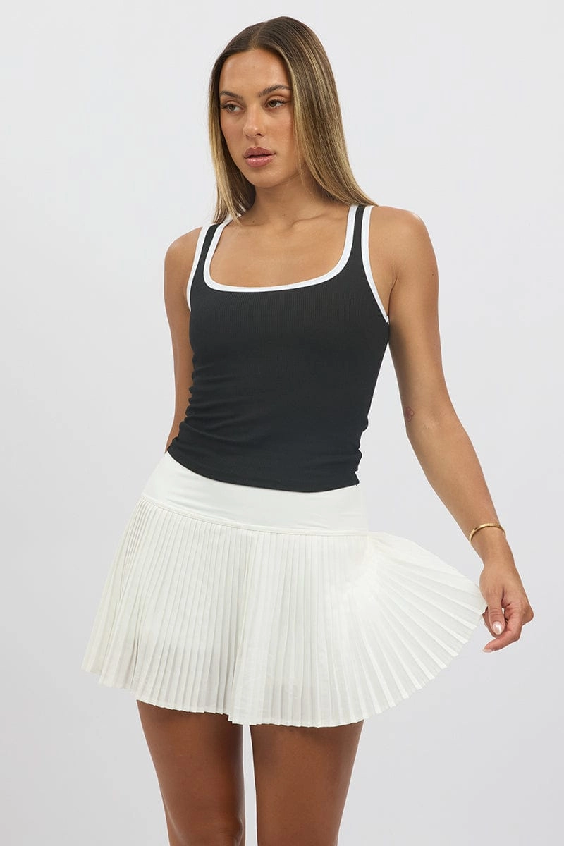 Black Tank Top Sleeveless Contrast Trim