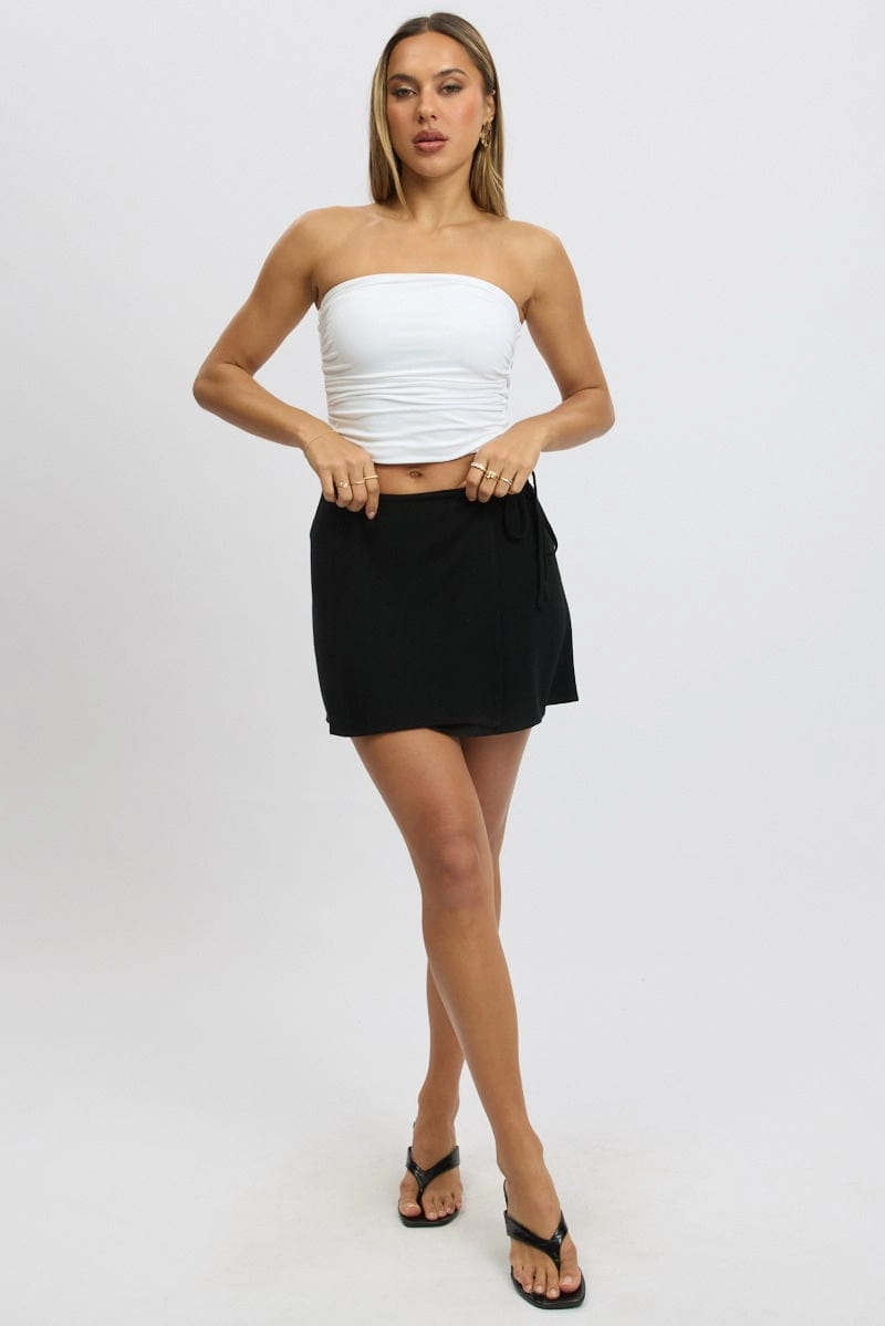 Black Wrap Skirt High Rise Mini Linen Blend