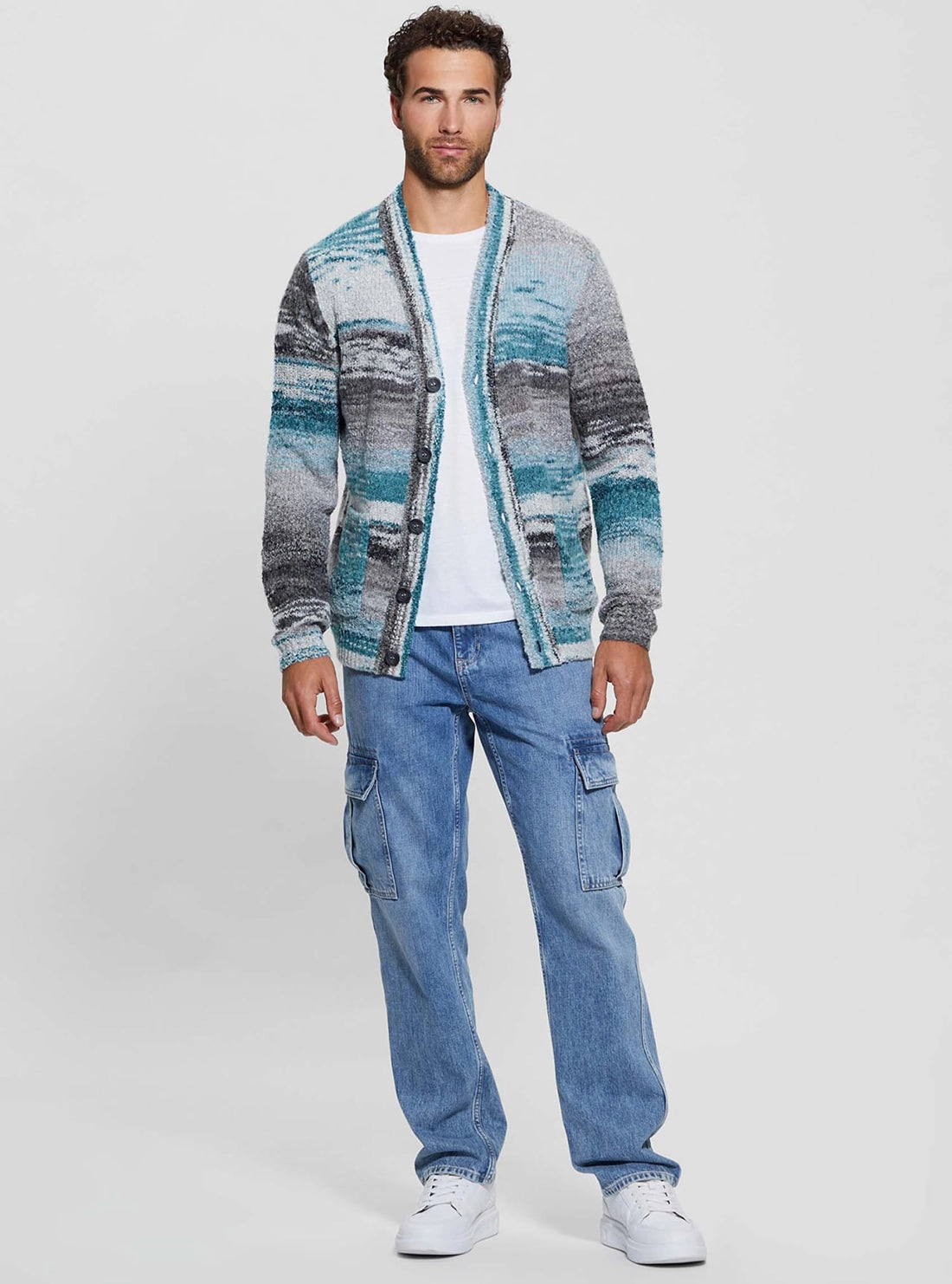 Blue Edoardo Space Dye Knit Cardigan