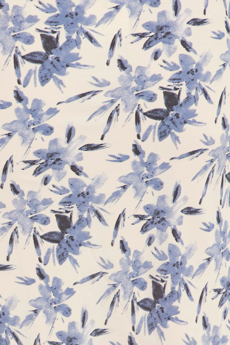 Blue Floral Midi Skirt Slip Floral Print