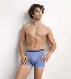 Boxer homme en coton modal à ceinture rayée Bleu Maya Dim Smart