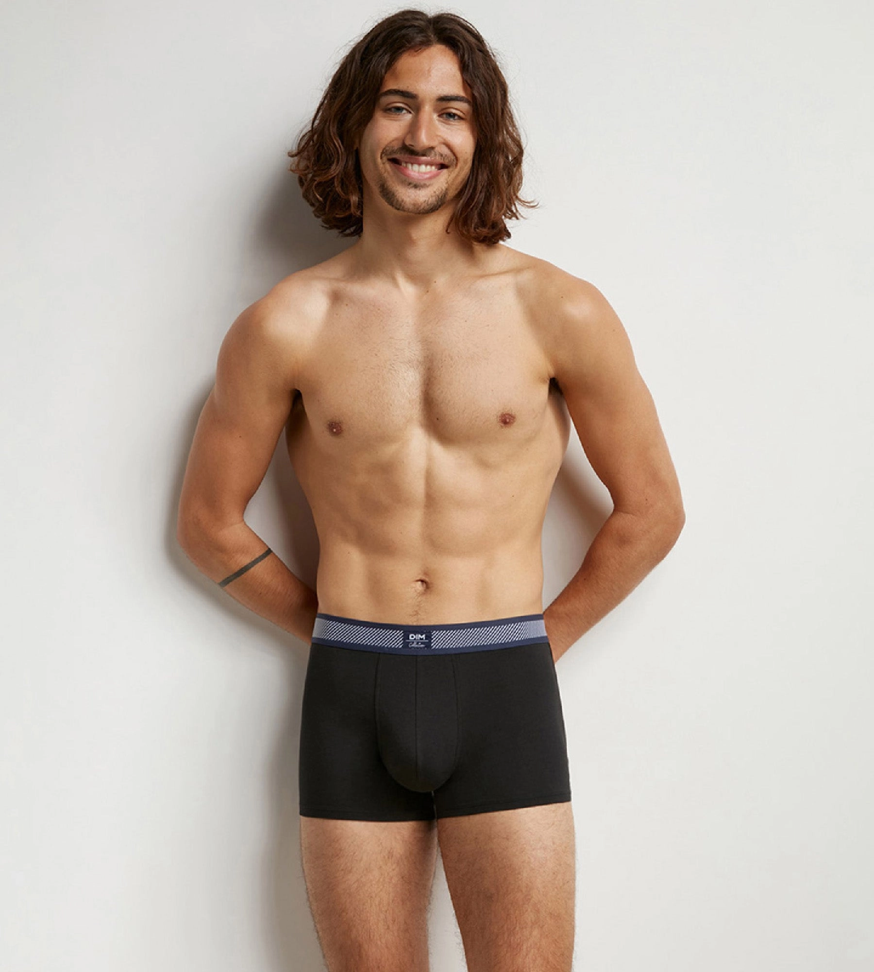Boxer homme en coton modal à ceinture rayée Noir Dim Smart