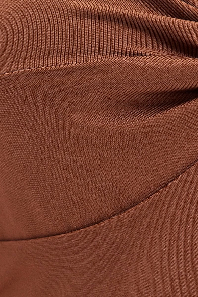 Brown Bodysuit Strapless Sweetheart Neckline Front Knot