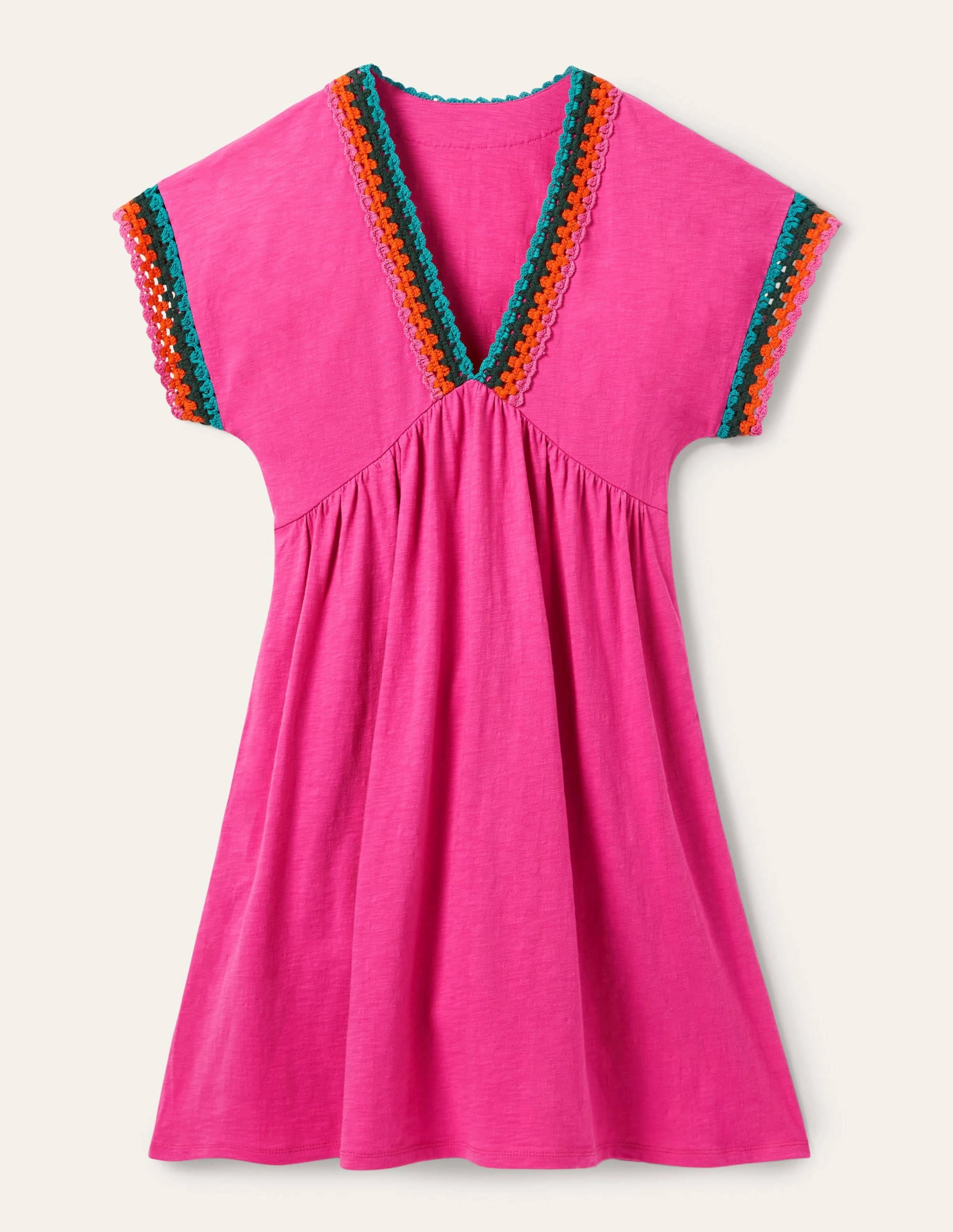 Crochet Trim Jersey Dress-Pop Pansy