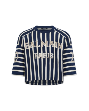 Cropped Striped Balmain Baseball T-Shirt
