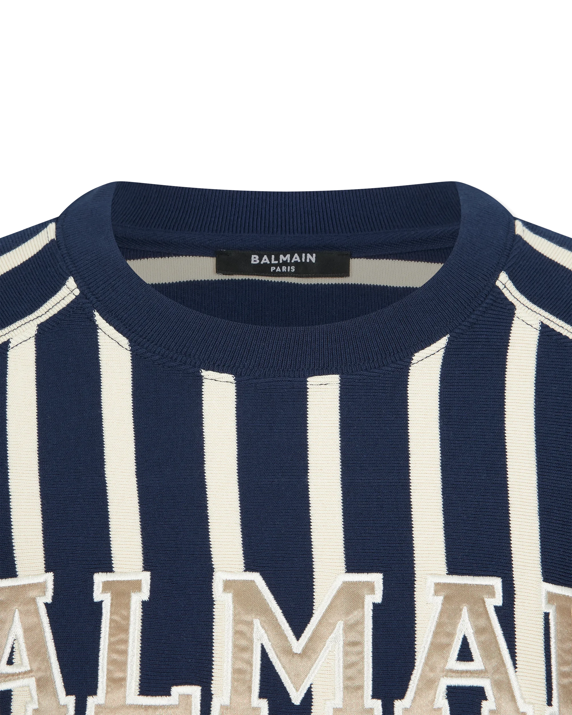 Cropped Striped Balmain Baseball T-Shirt