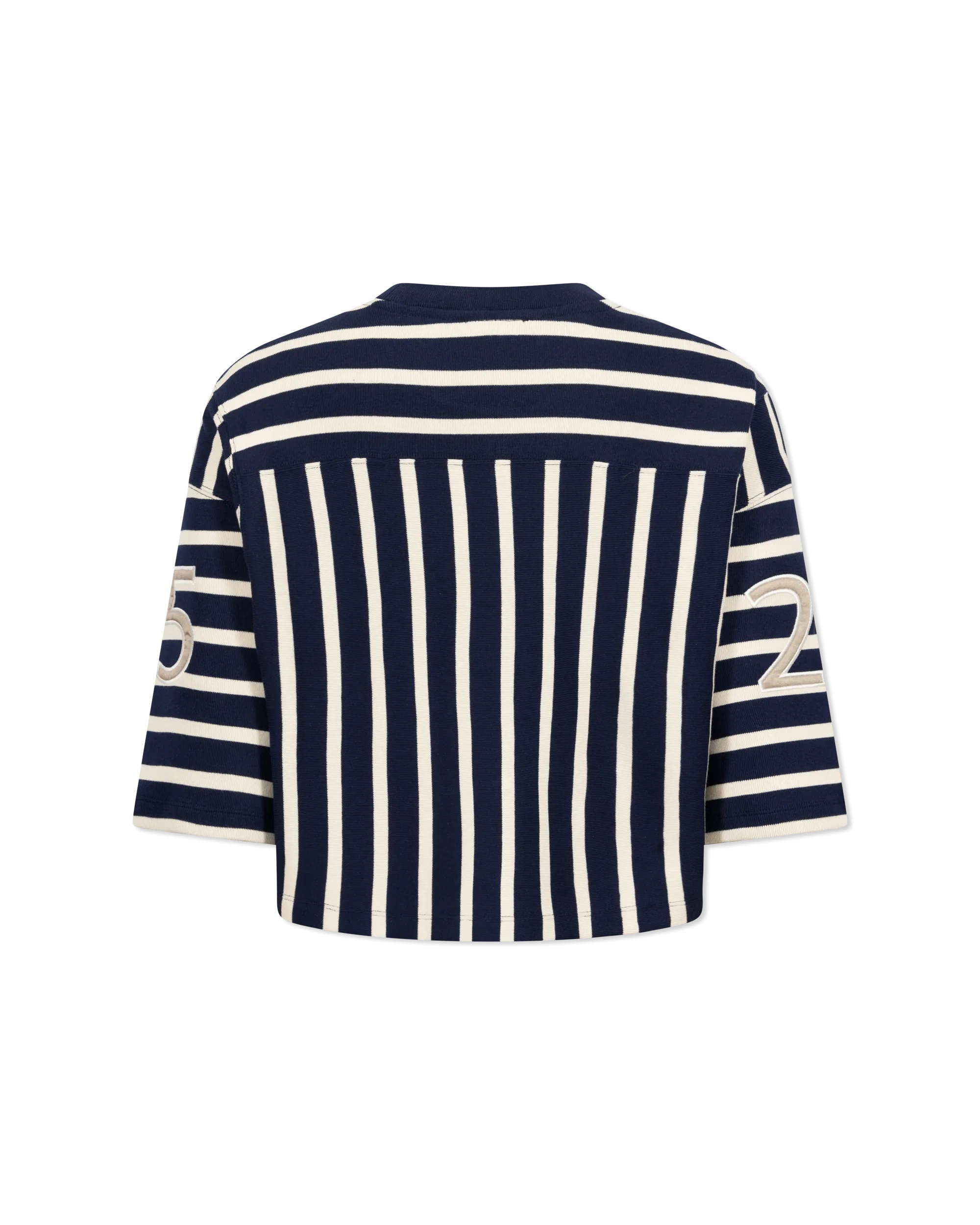 Cropped Striped Balmain Baseball T-Shirt