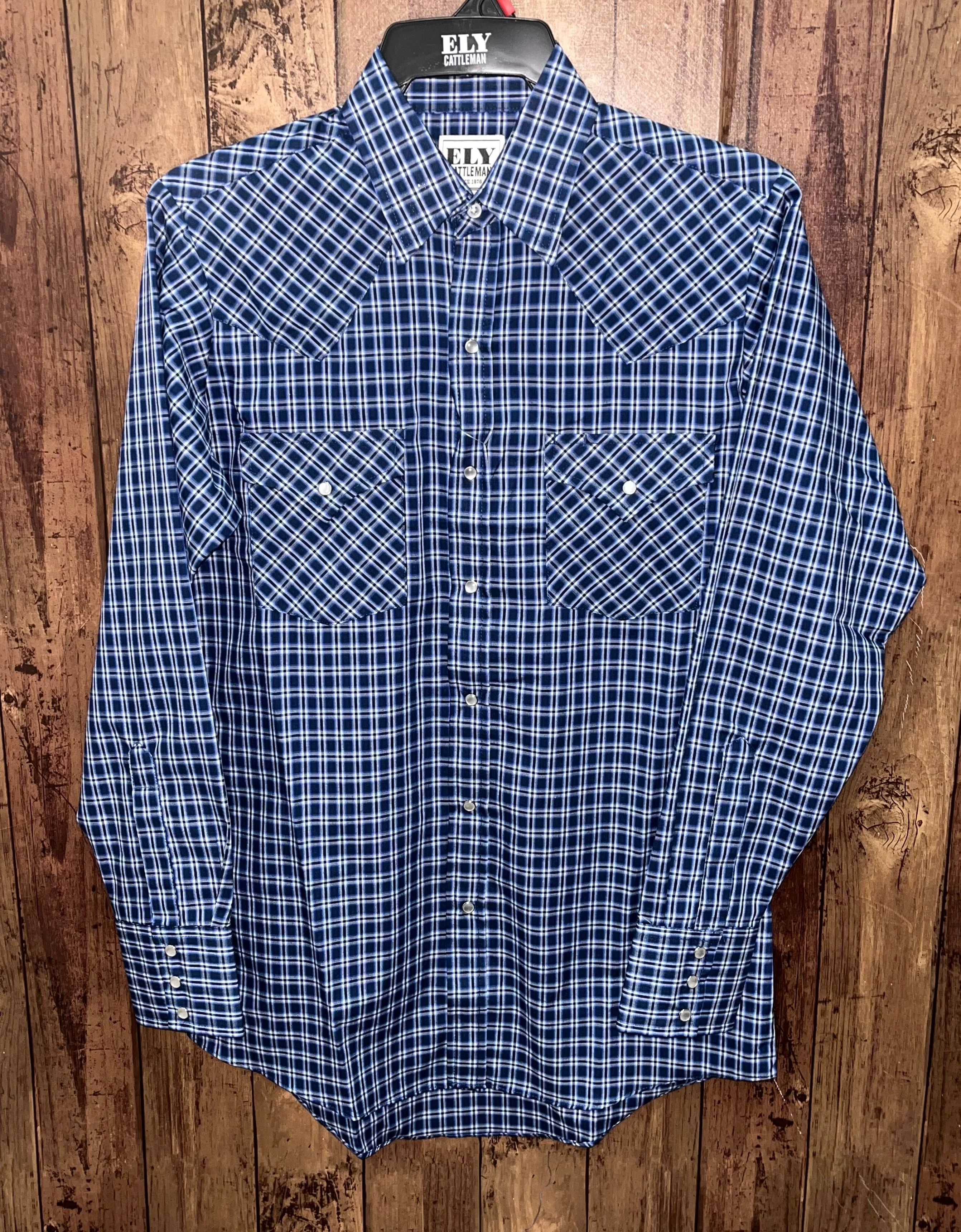 Ely & Walker Men's Long Sleeve Plaid Shirt Blue 15202907-Blue-E