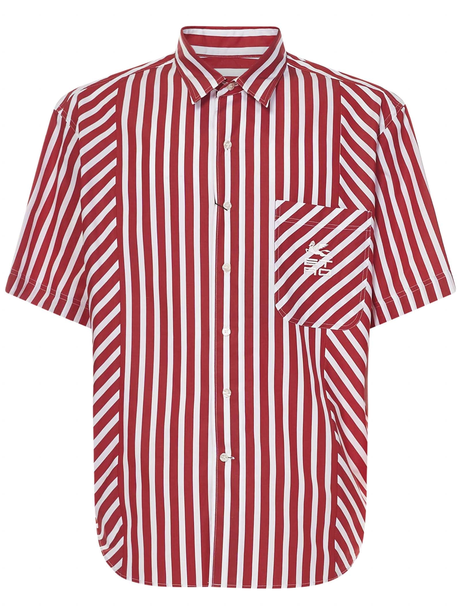 Etro Logo Embroidered Panelled Striped Short Sleeve Shirt