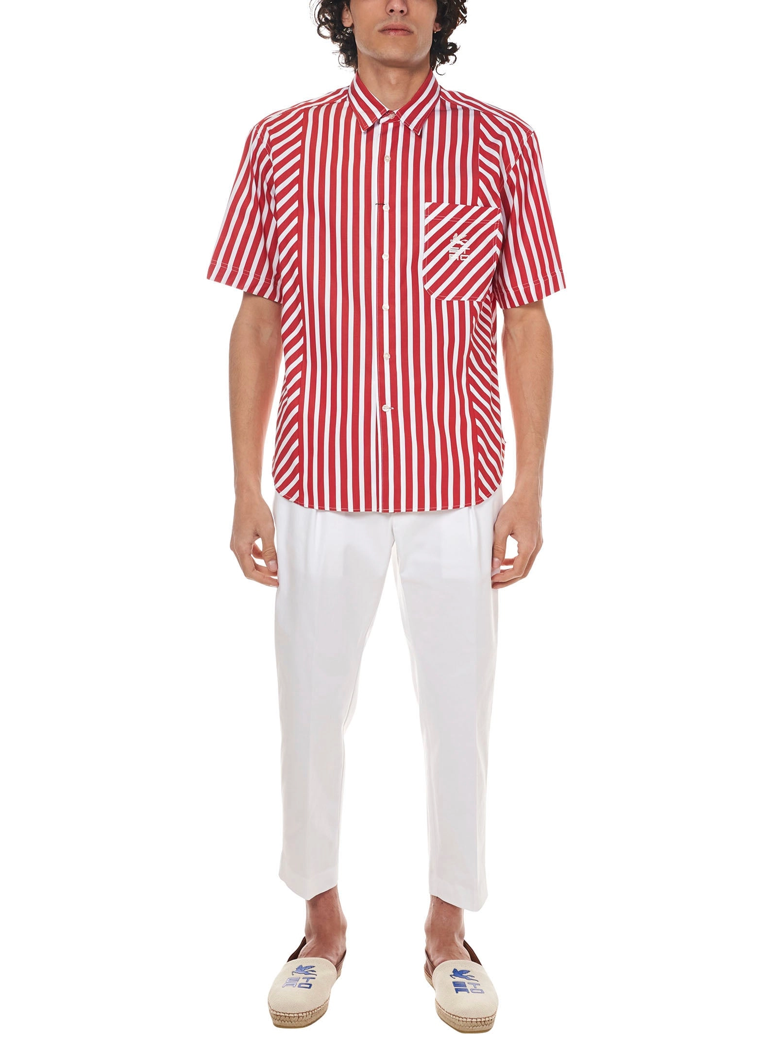 Etro Logo Embroidered Panelled Striped Short Sleeve Shirt