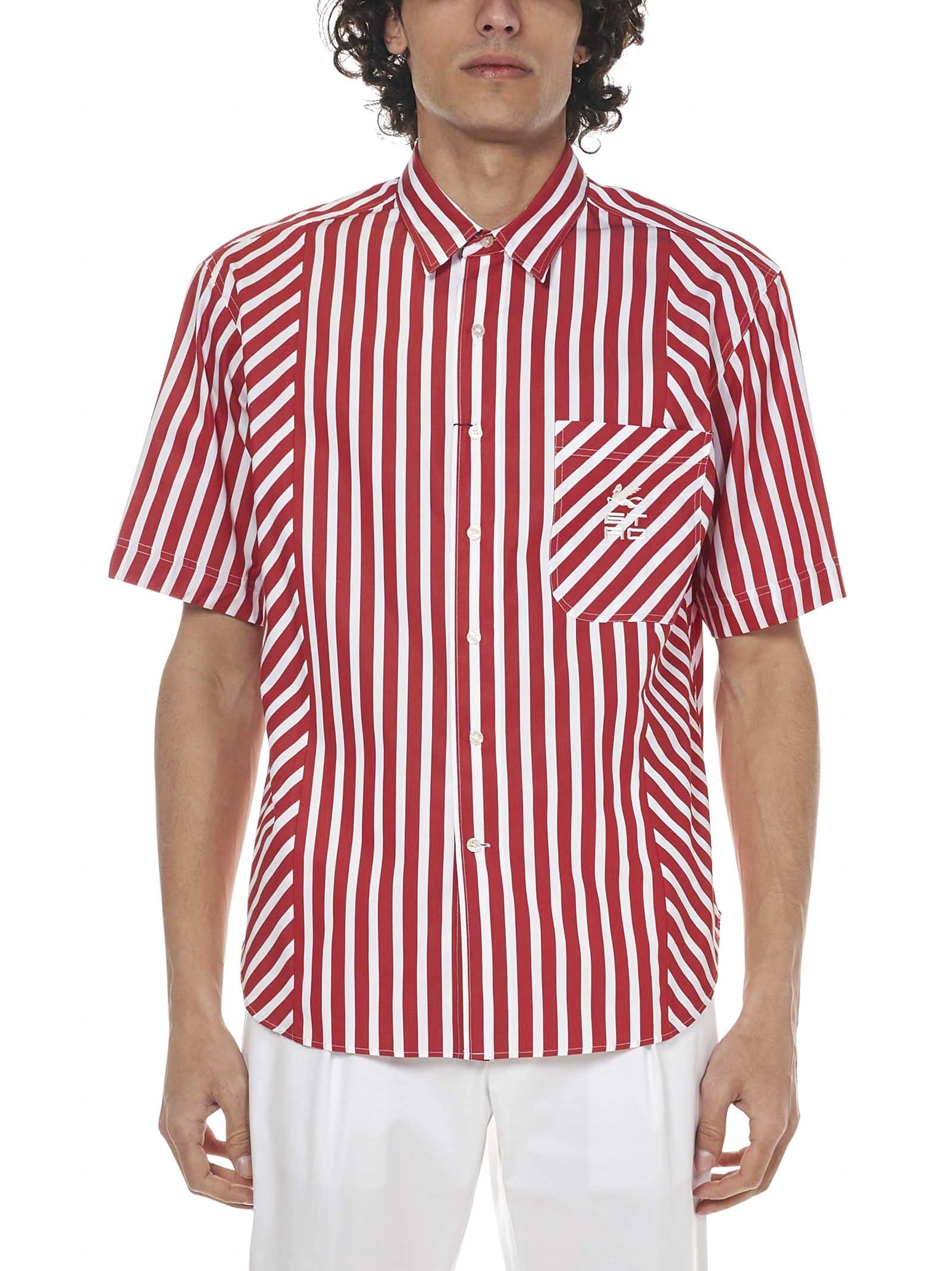 Etro Logo Embroidered Panelled Striped Short Sleeve Shirt