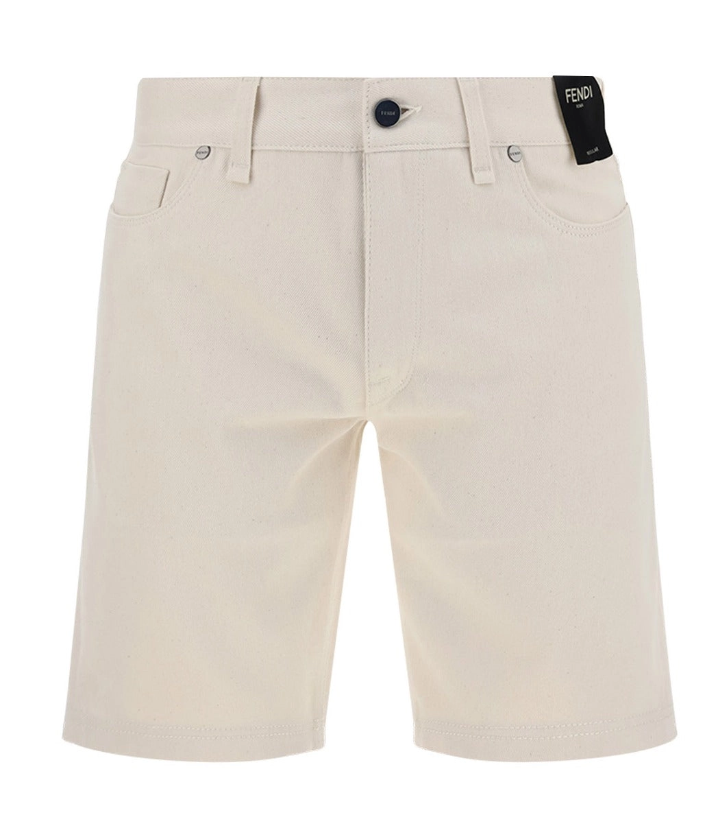 Fendi Logo Patch Bermuda Denim Shorts