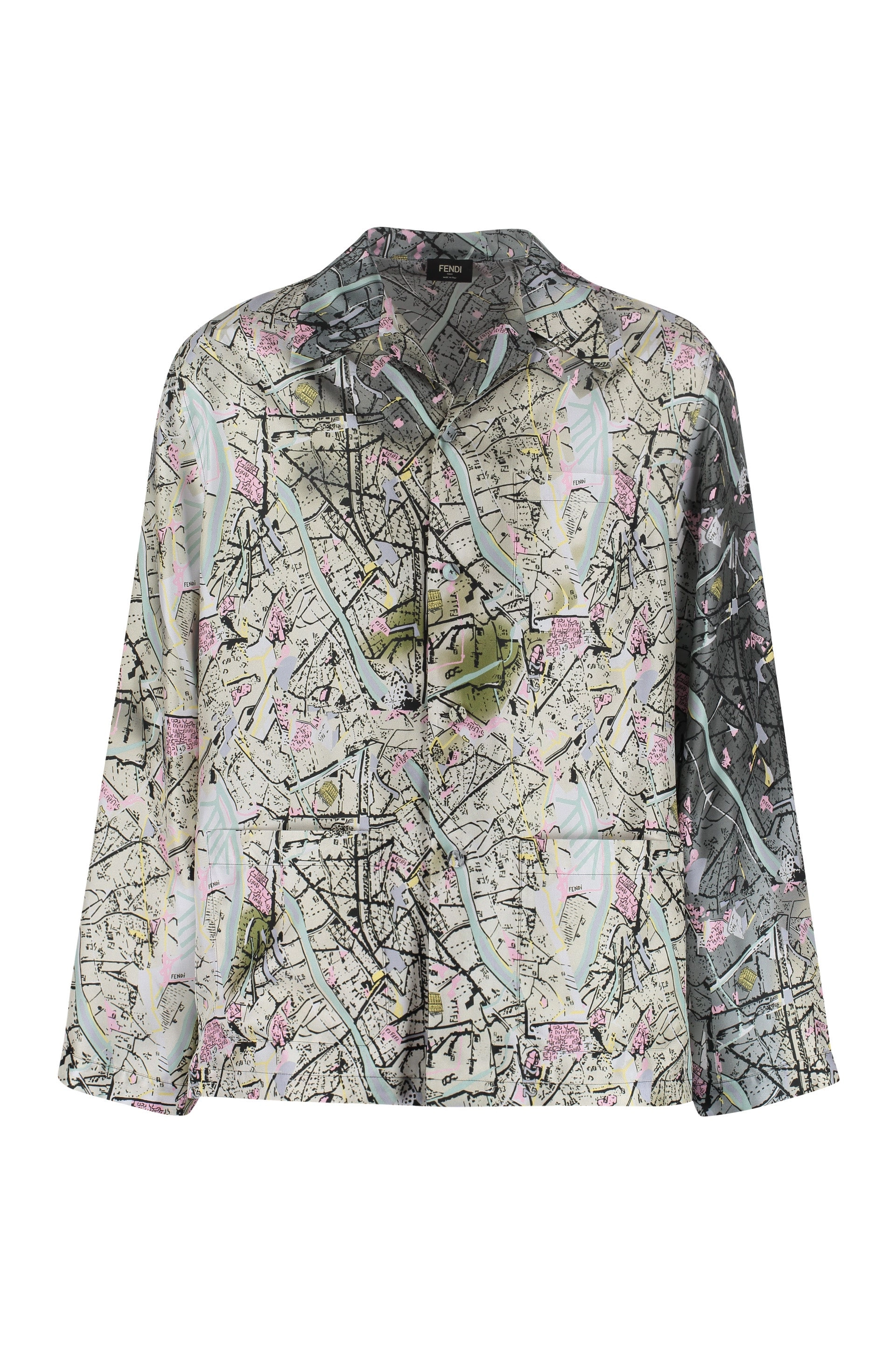 Fendi Map Printed Long-Sleeved Shirt