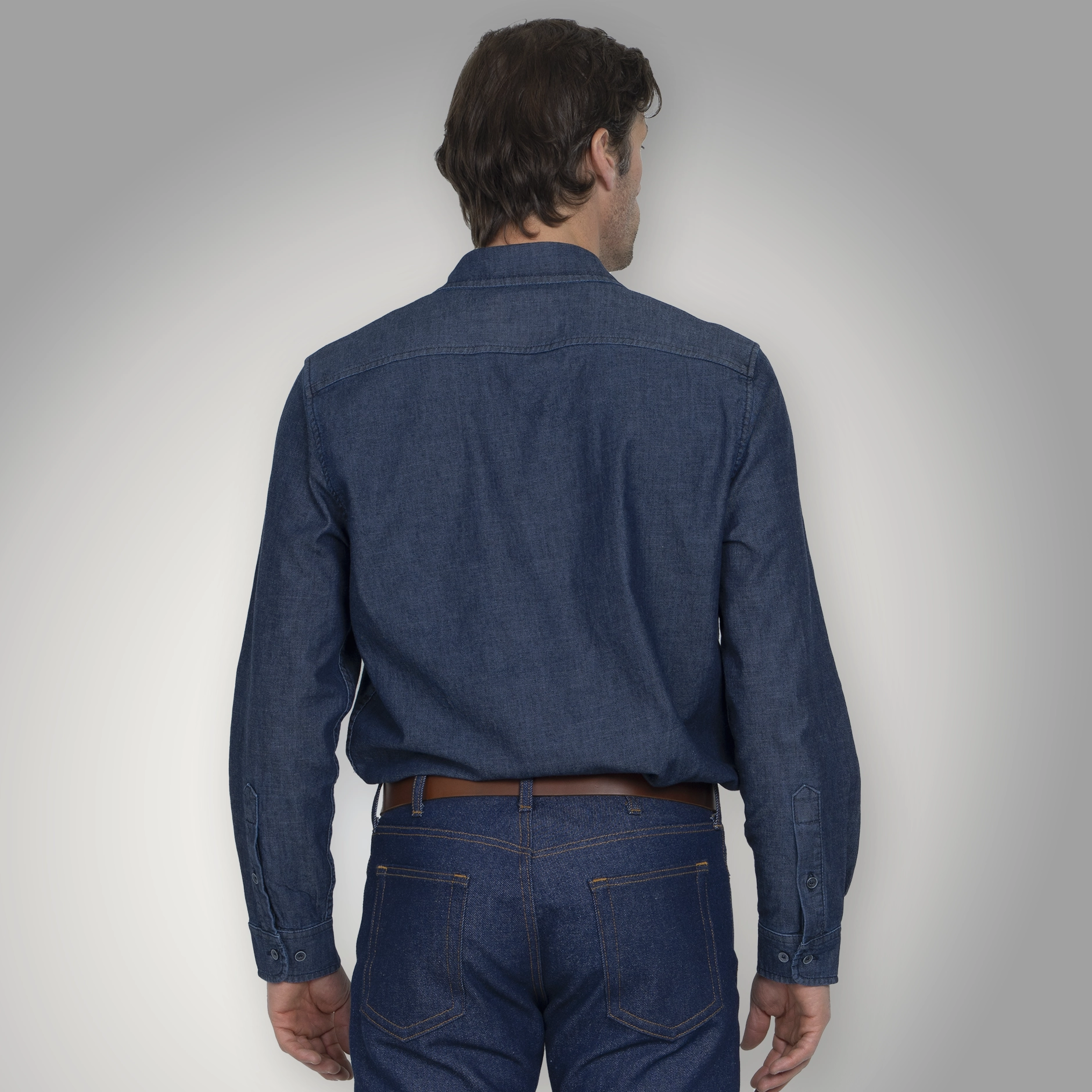 Fitted Chambray Button Up - Dark Wash