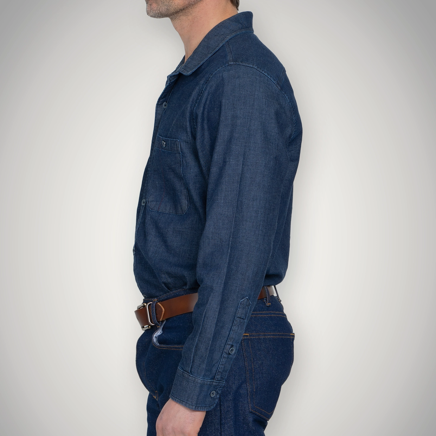 Fitted Chambray Button Up - Dark Wash